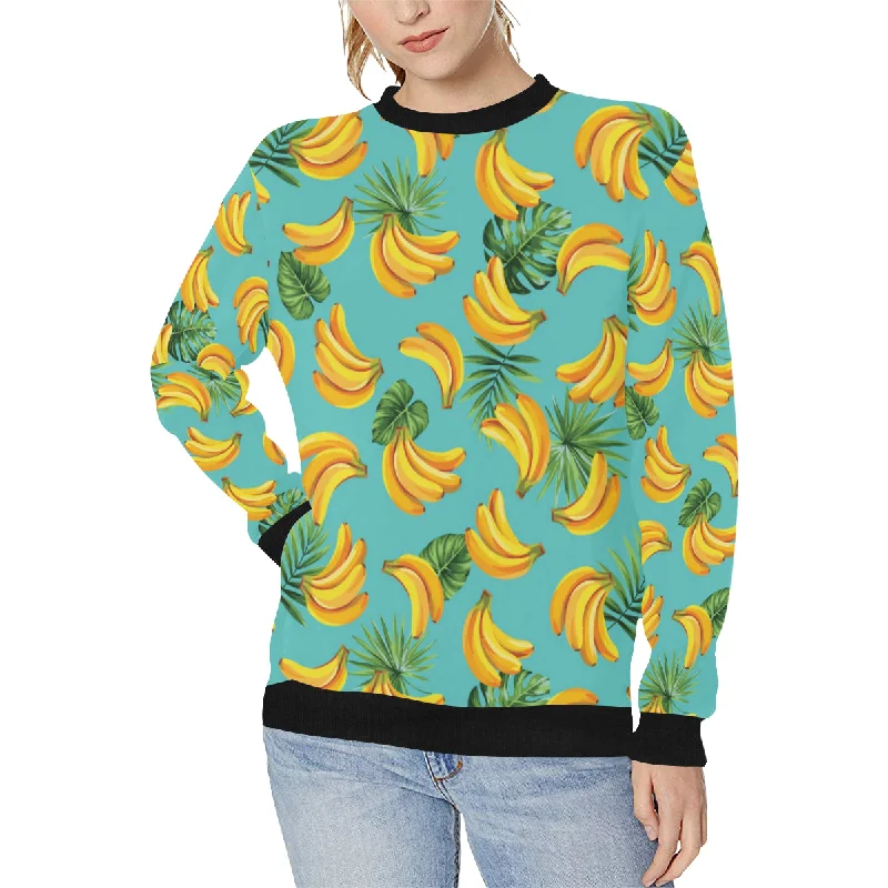 Banana Palm Leaves pattern background Women's Crew Neck Sweatshirt