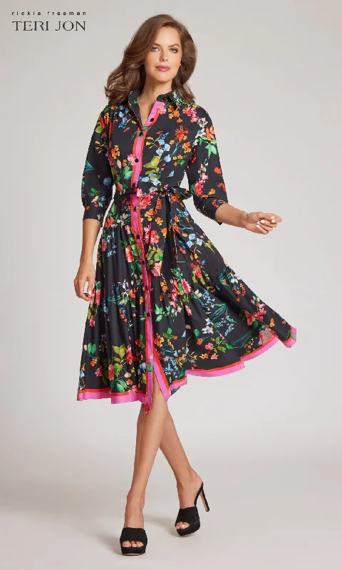 Floral Flounce Hem Shirt Dress