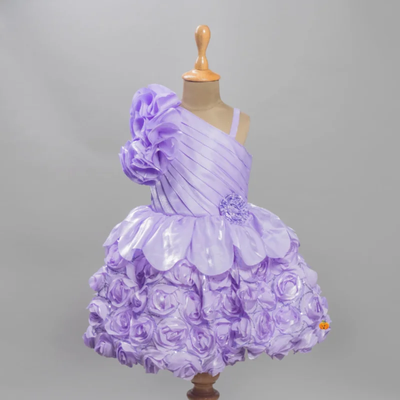 Purple Ruffle Sleeves Girls Frock