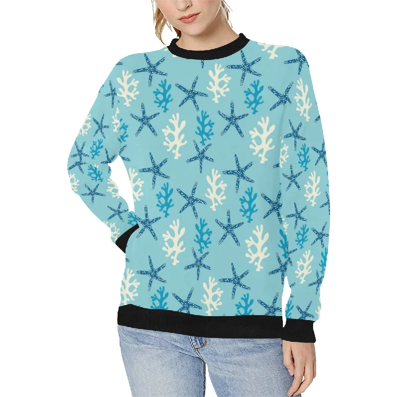 Blue starfish coral reef pattern Women's Crew Neck Sweatshirt