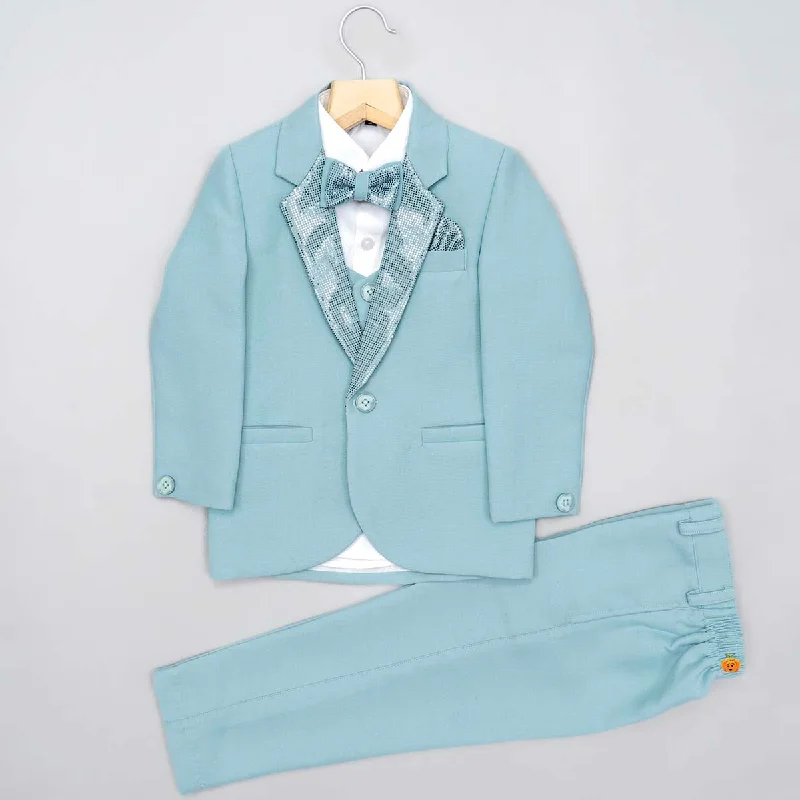 Turquoise & Pink Solid Boys Suit