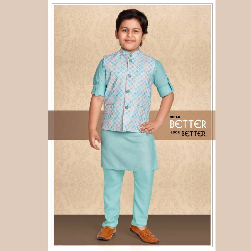 Yellow & Sea Green Kurta Pajama for Boys