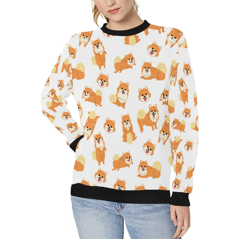 Brown pomeranian pattern Women's Crew Neck Sweatshirt