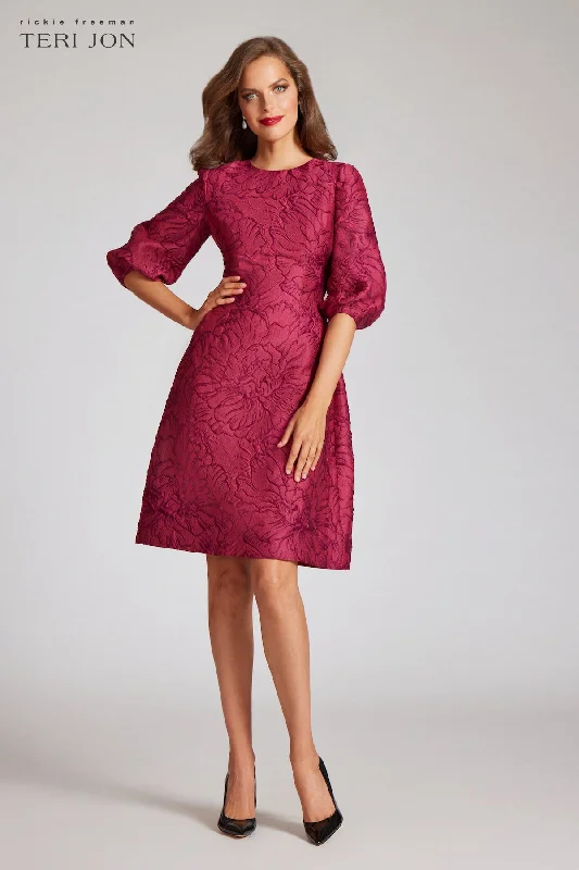 Floral Jacquard Balloon Sleeve Dress