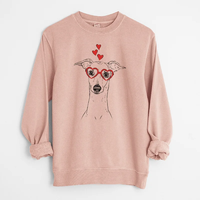 Valentine Pip the Italian Greyhound - Unisex Pigment Dyed Crew Sweatshirt