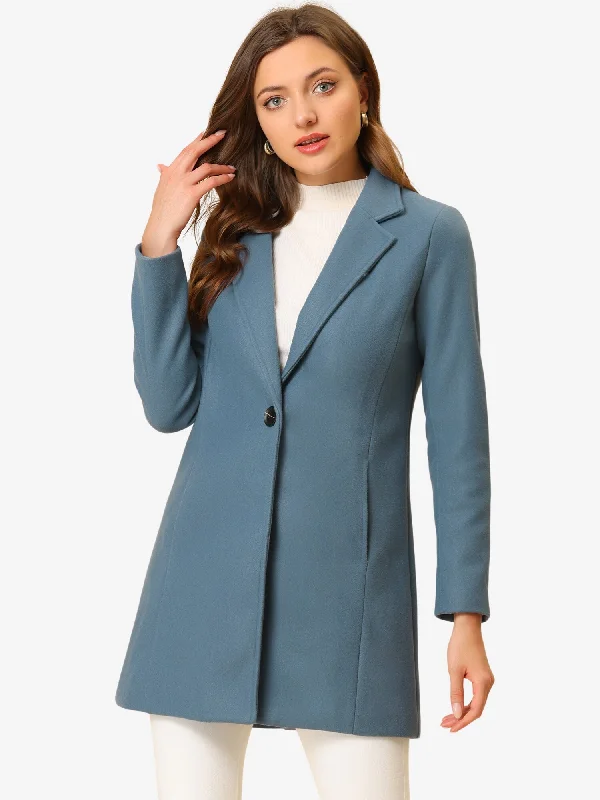 Notched Lapel Long Sleeve Buttoned Pea Coat