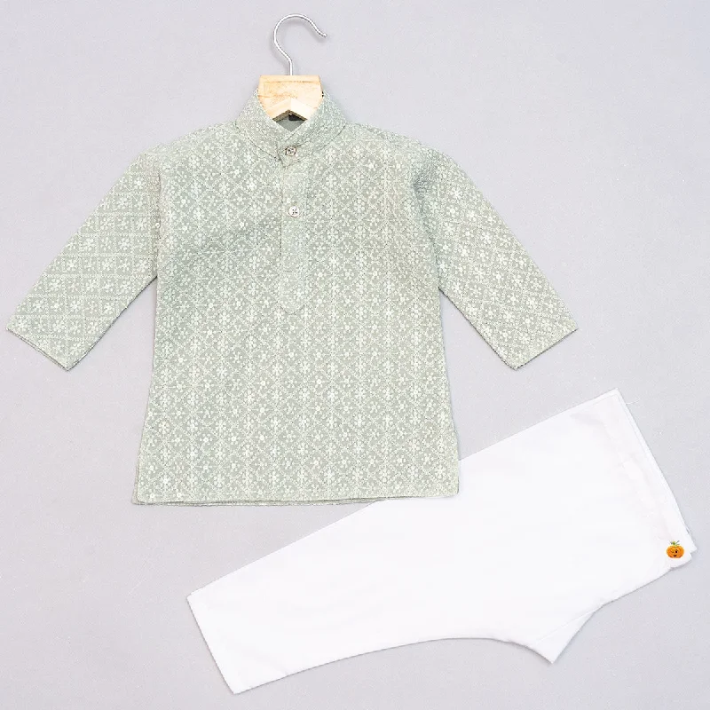 Pista Chikankari Embroidered Boys Kurta Pajama