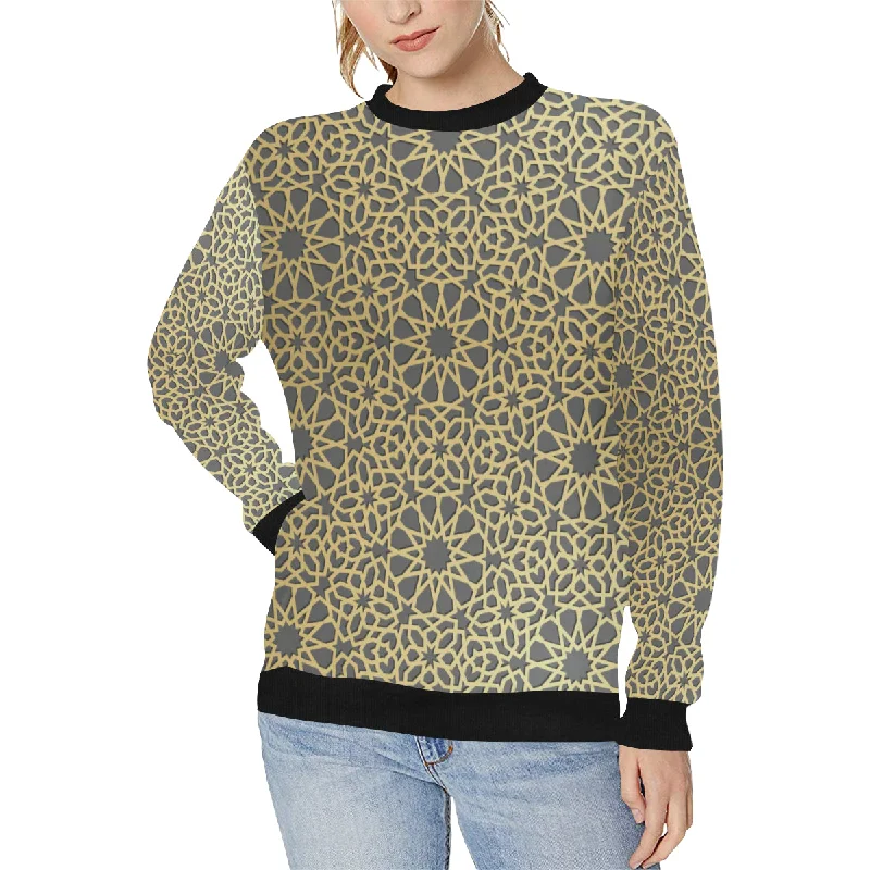 arabic star gold pattern Women's Crew Neck Sweatshirt