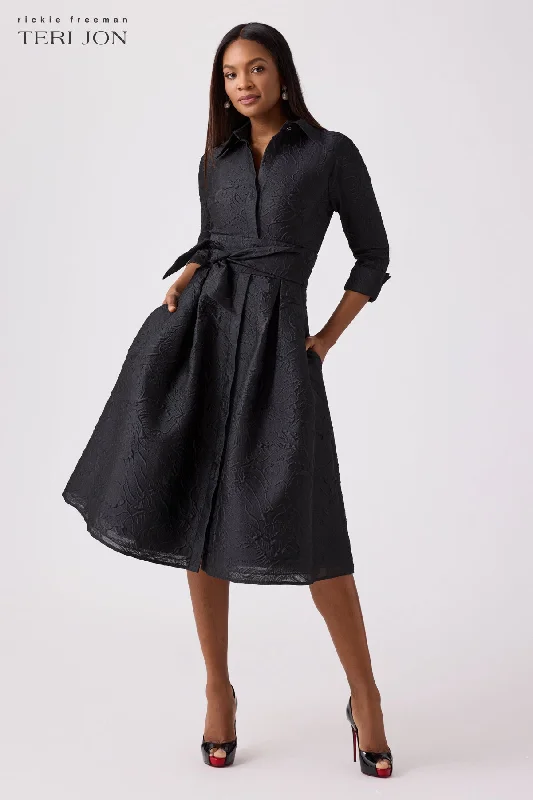 Metallic Tonal Jacquard Shirt Dress