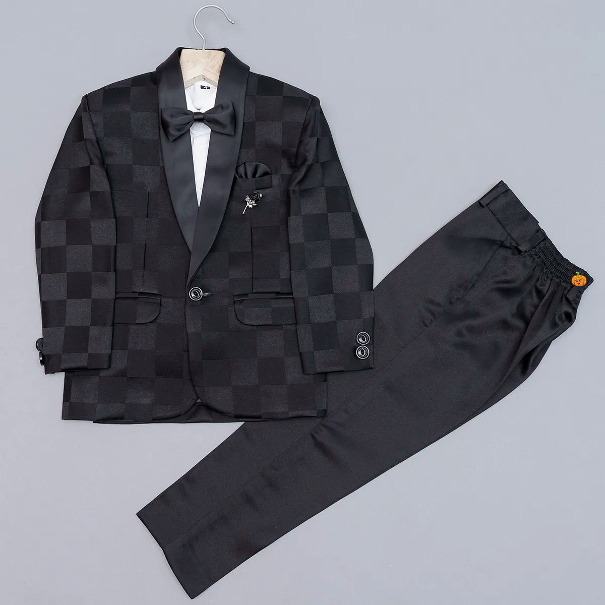 Solid Checked Boys Tuxedo