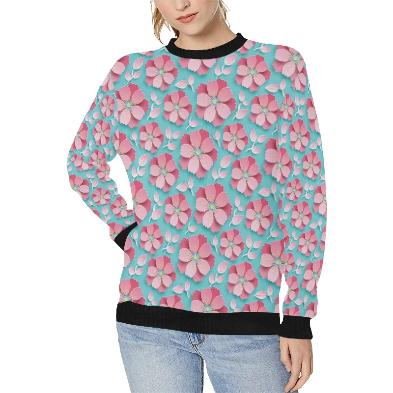 3D sakura cherry blossom pattern Women's Crew Neck Sweatshirt