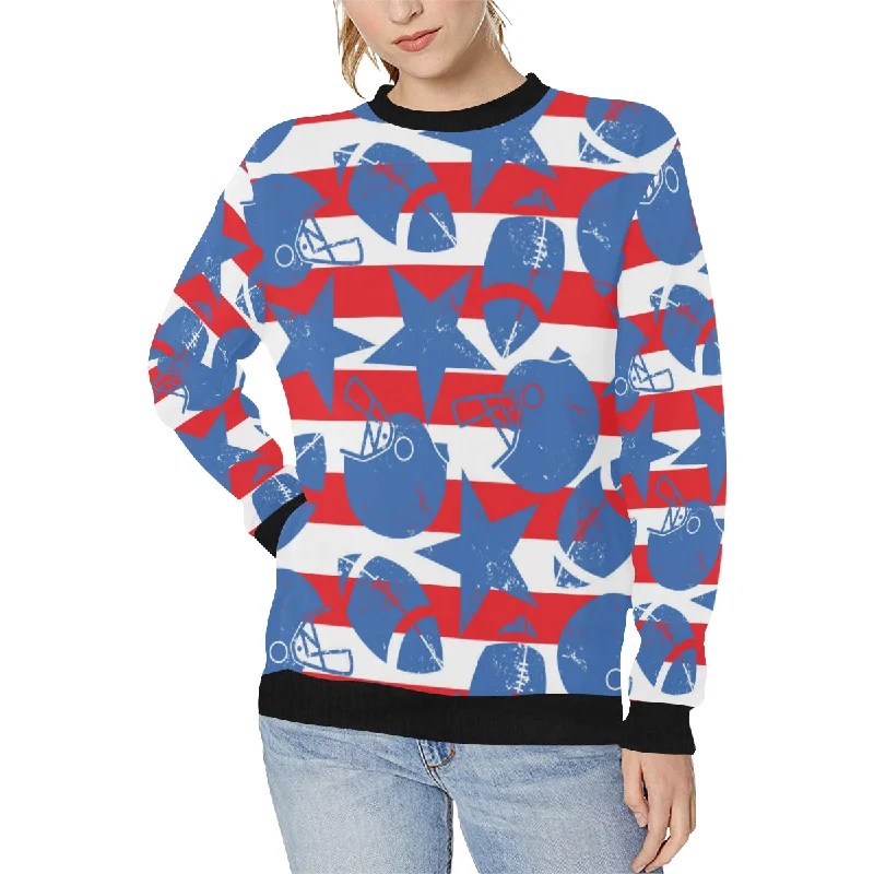 American football ball star stripes pattern Women's Crew Neck Sweatshirt