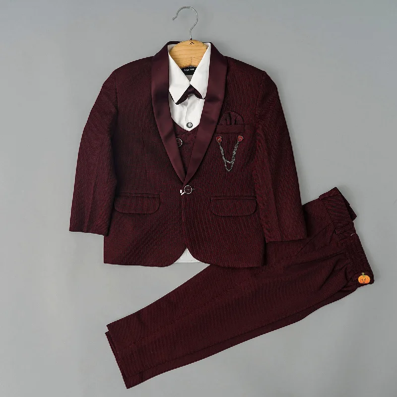 Wine Boys Tuxedo Suit with Bow Tie