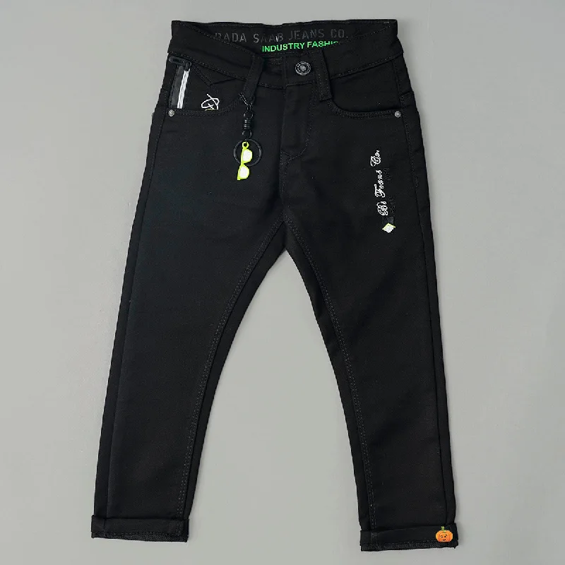 Black Solid Boys Jeans