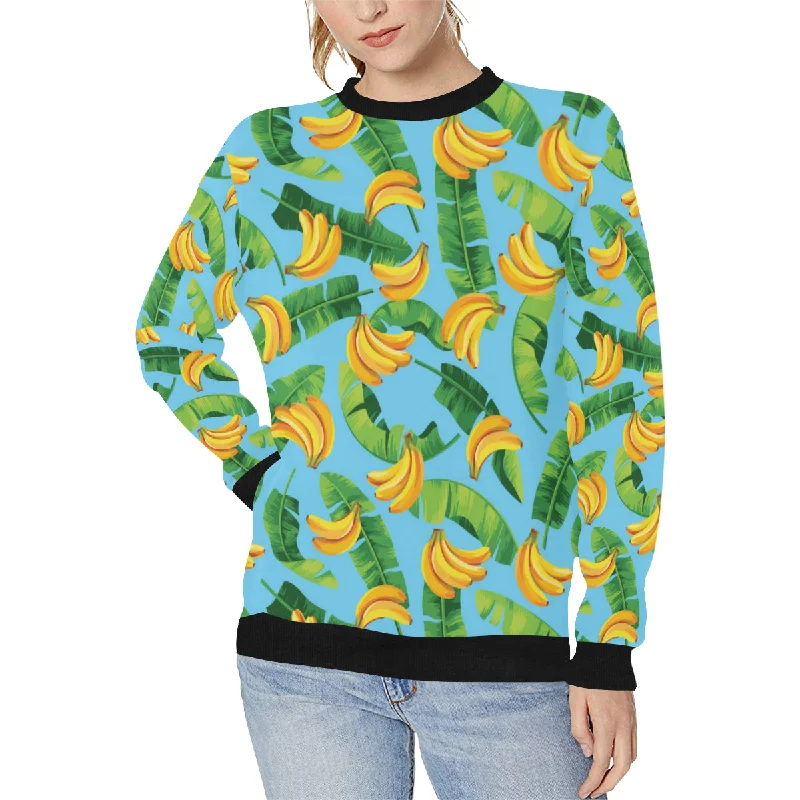 banana leaves banana design pattern Women's Crew Neck Sweatshirt