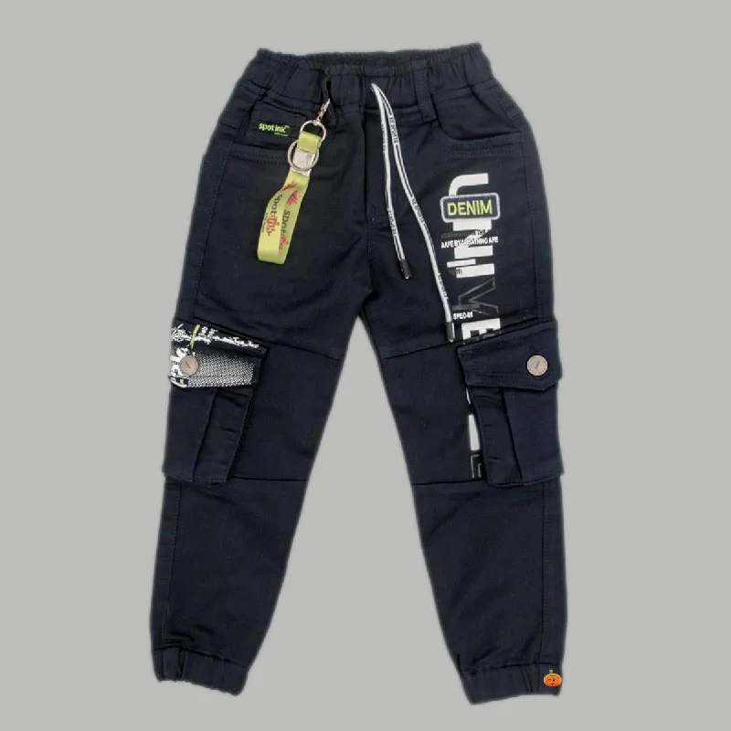 Navy Blue Elastic Waist Boys Jeans