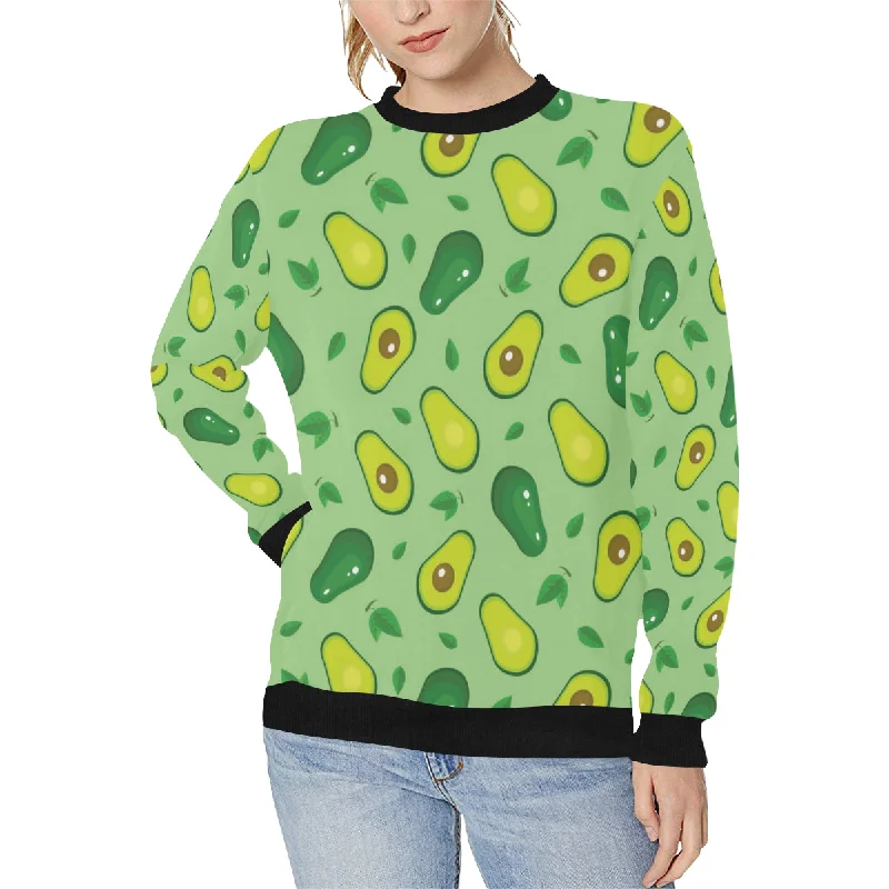 Avocado pattern green background Women's Crew Neck Sweatshirt