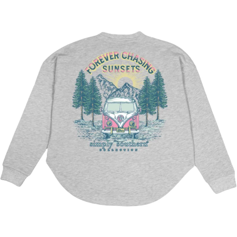 Simply Southern Ladies 'Forever Chasing Sunsets' Grey Pullover Sweatshirt FOREVER-STONE