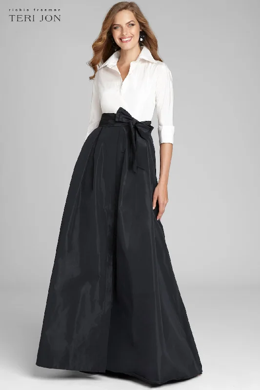 3/4 Sleeve Taffeta Shirt Waist Color Block Gown