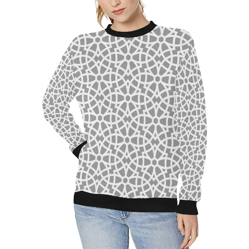 arabic gray pattern Women's Crew Neck Sweatshirt