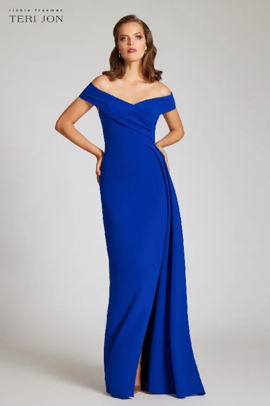 Crepe Off The Shoulder Portrait Side Drape Gown