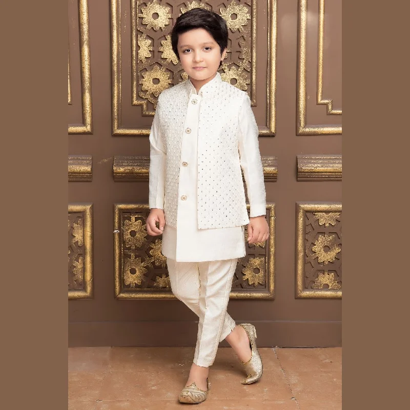 Cream Kurta Pajama for Boys with Nehru Jacket