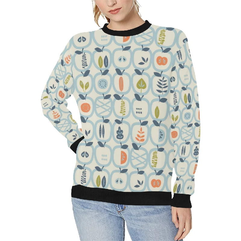 apples leaves pattern Women's Crew Neck Sweatshirt