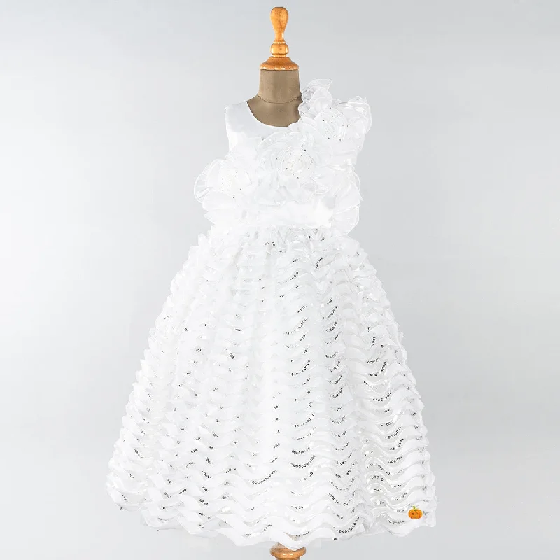 White Flower Frill Girls Gown