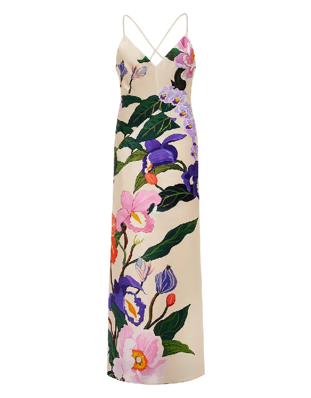 Olive Crepe Maxi Dress in Tree of Life Cream