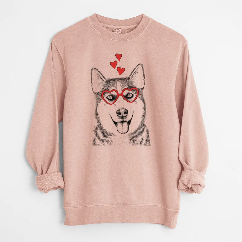 Valentine Sesi the Siberian Husky - Unisex Pigment Dyed Crew Sweatshirt