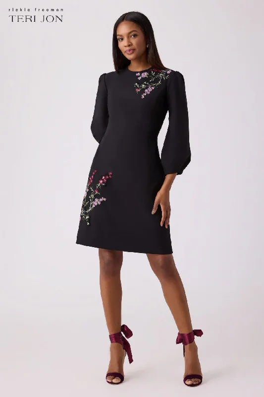 Floral Crepe Applique Dress