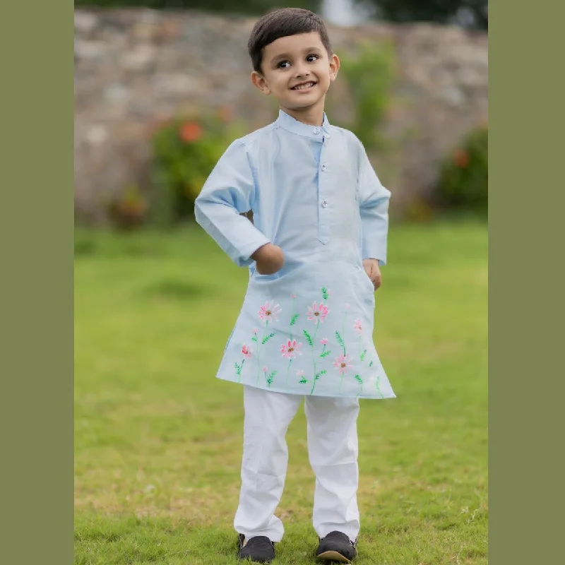 Handmade Flower Print Boys Kurta Pajama