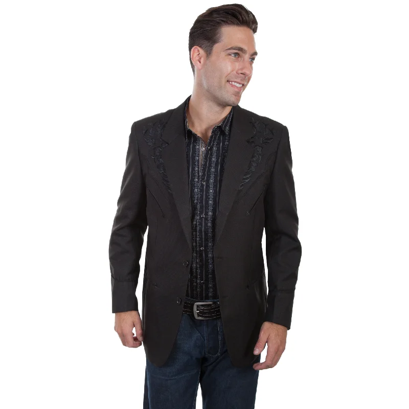 Scully Men's Floral Tonal Black Buttoned Blazer P-733-BLK