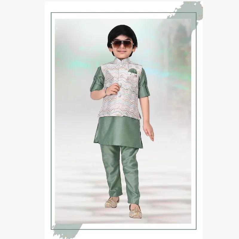 Pista Embroidered Boys Kurta Pajama with Jacket