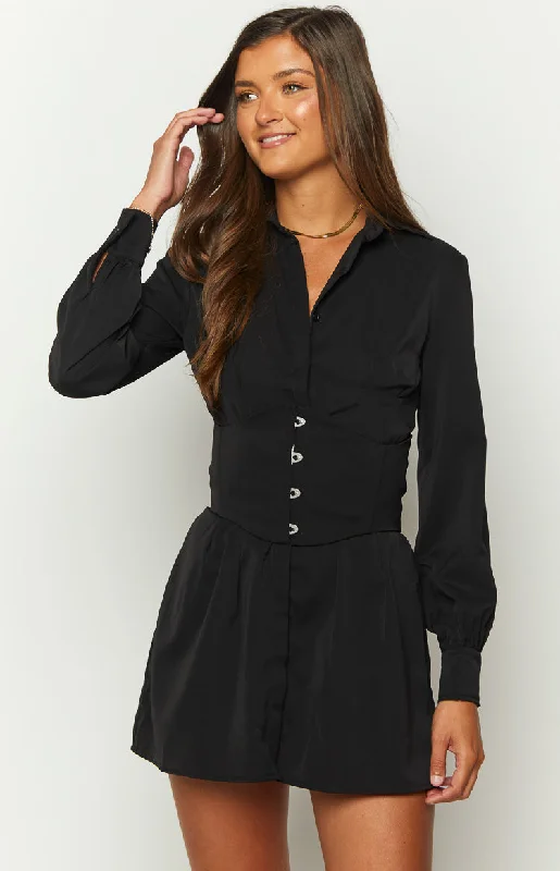 Social Black Mini Shirt Dress