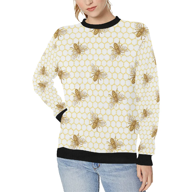 Bee honeycomb seamless design pattern Women's Crew Neck Sweatshirt