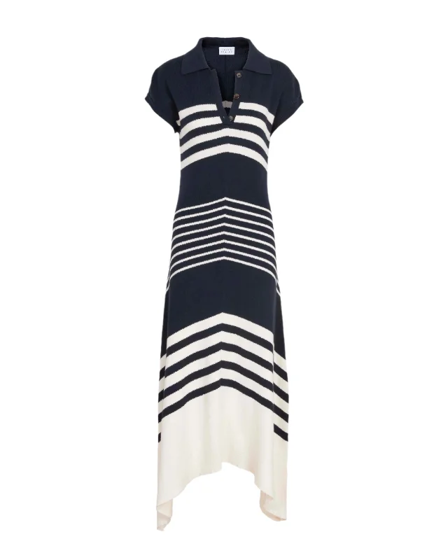 Blaine Knit Dress in Maritime Blue & Cream