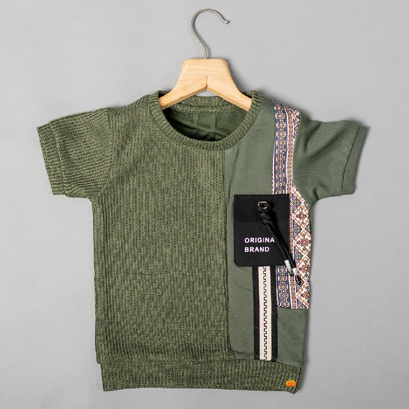 Green & Cream Half Sleeves Boys T-shirt