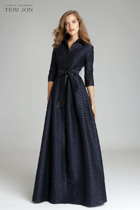 Shirt Waist Taffeta Chevron Pattern Eyelet Gown