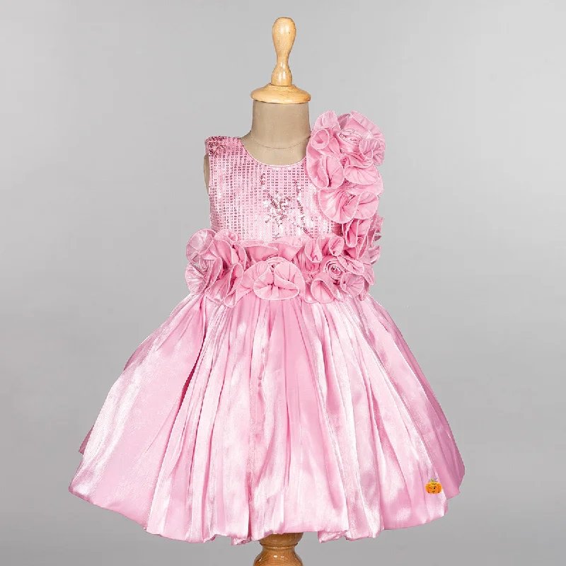 Pink & Rama Frilly Floral Girls Frock