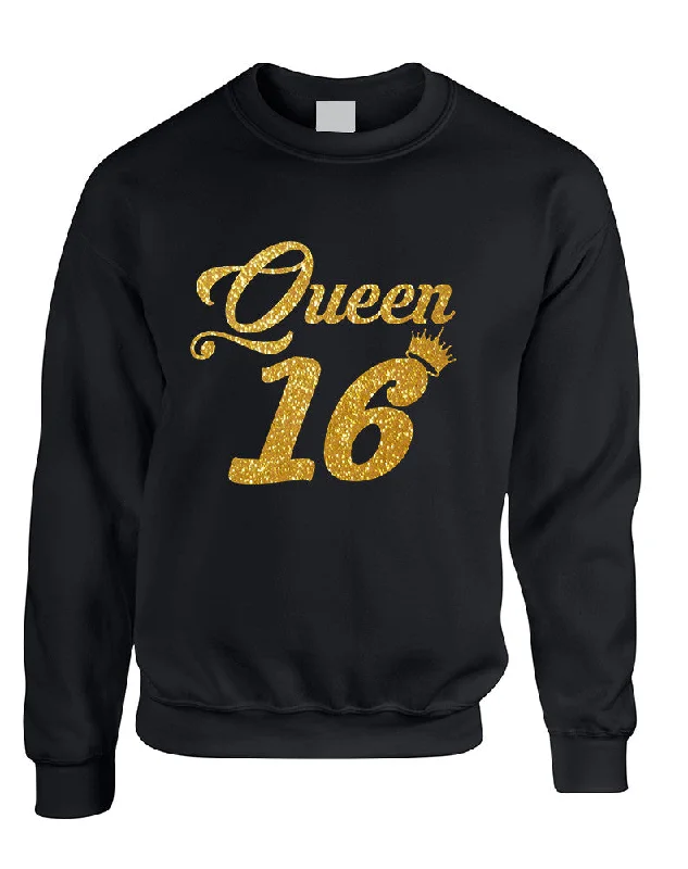 Adult Sweatshirt Queen 16 Glitter Gold Sweet Sixteen Bday