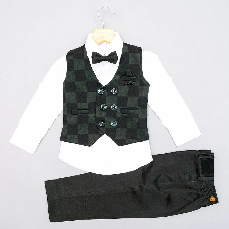 Black & Green Check Pattern Boys Party Wear Dress