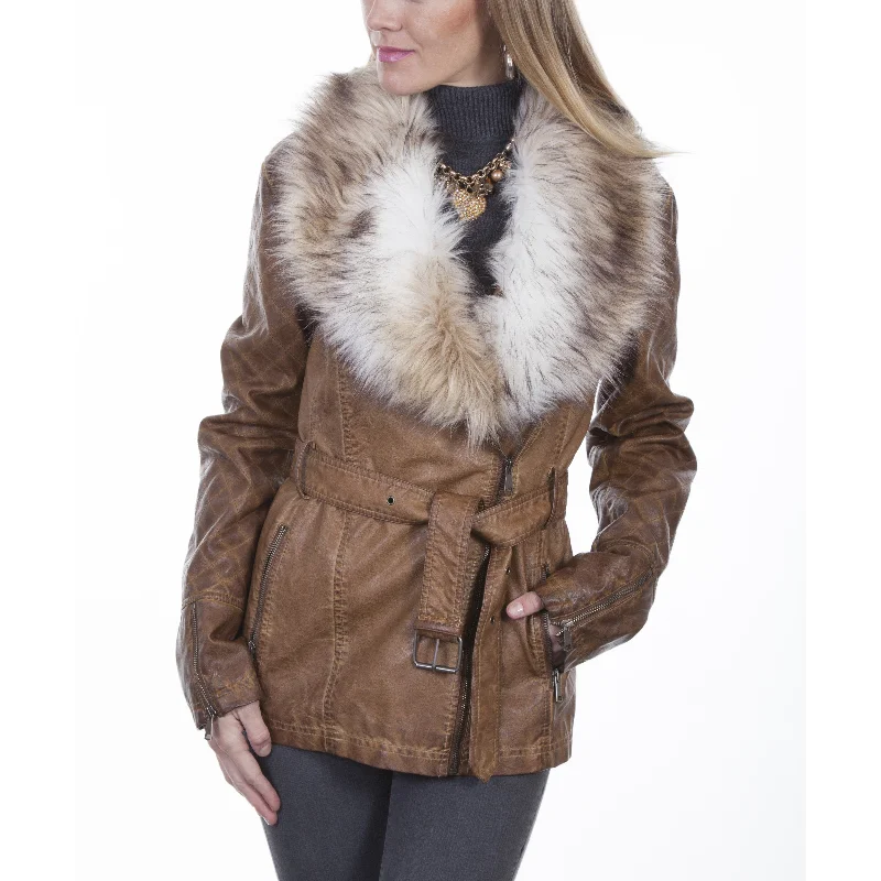 Scully Ladies Brown Faux Fur Trim Jacket 8029-BRN