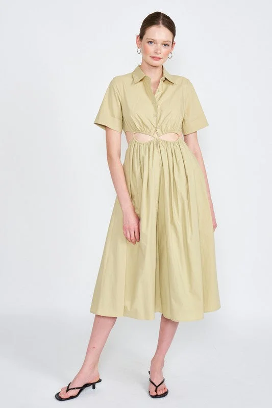 BUTTON UP COLLARED MIDI DRESS