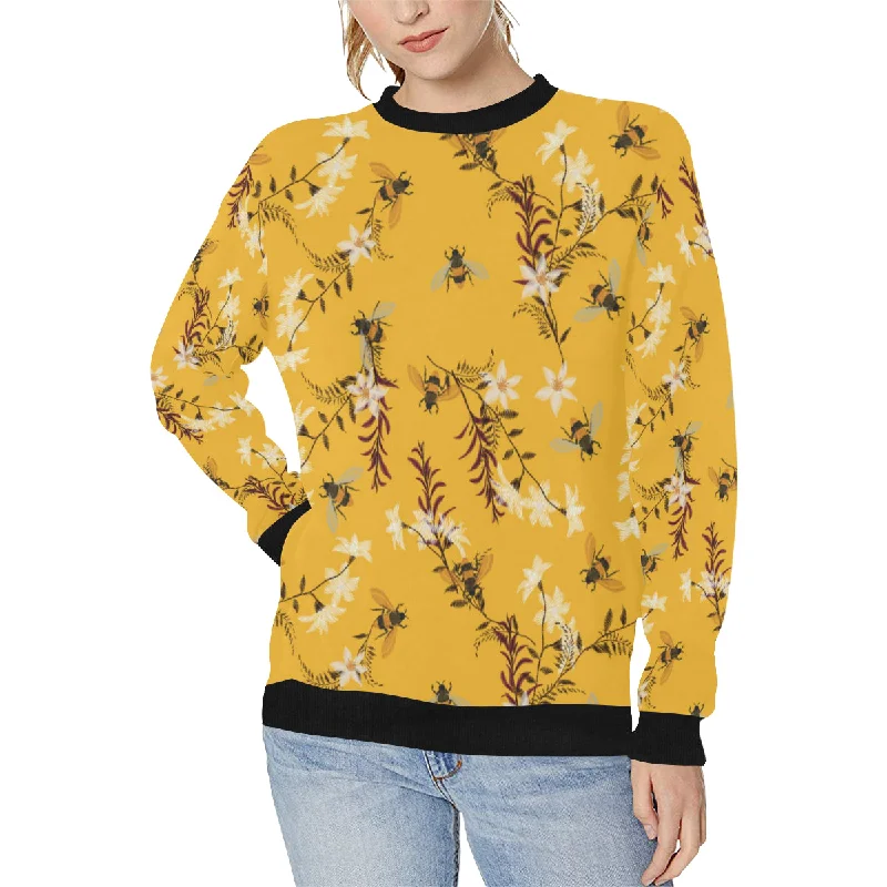 Bee flower pattern Women's Crew Neck Sweatshirt