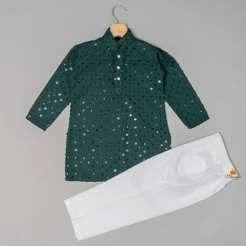 Green Sequin Kurta Pajama for  Boys