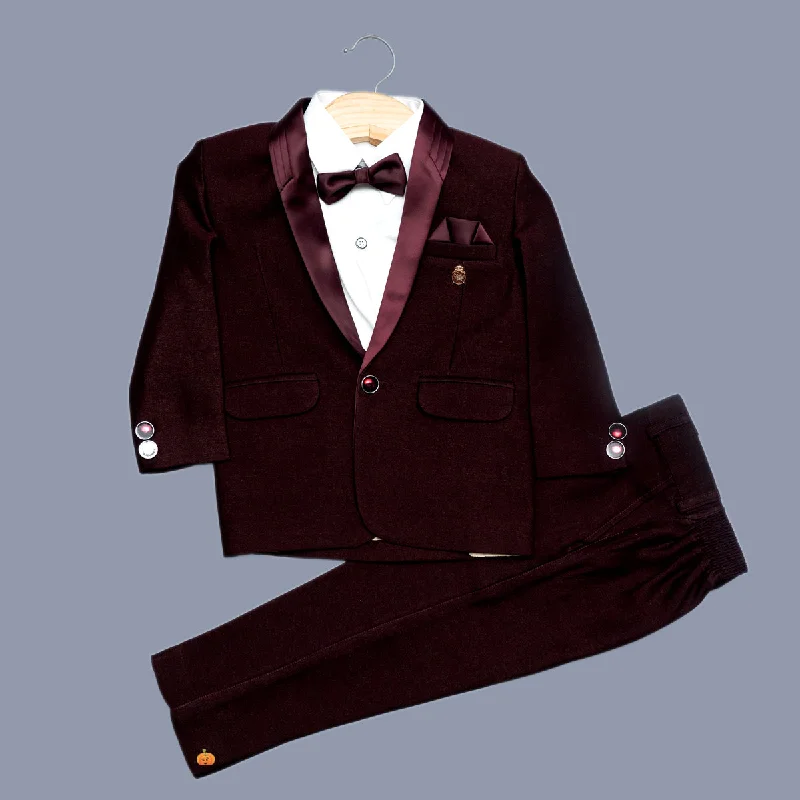 Solid Wine Boys Tuxedo with Bow