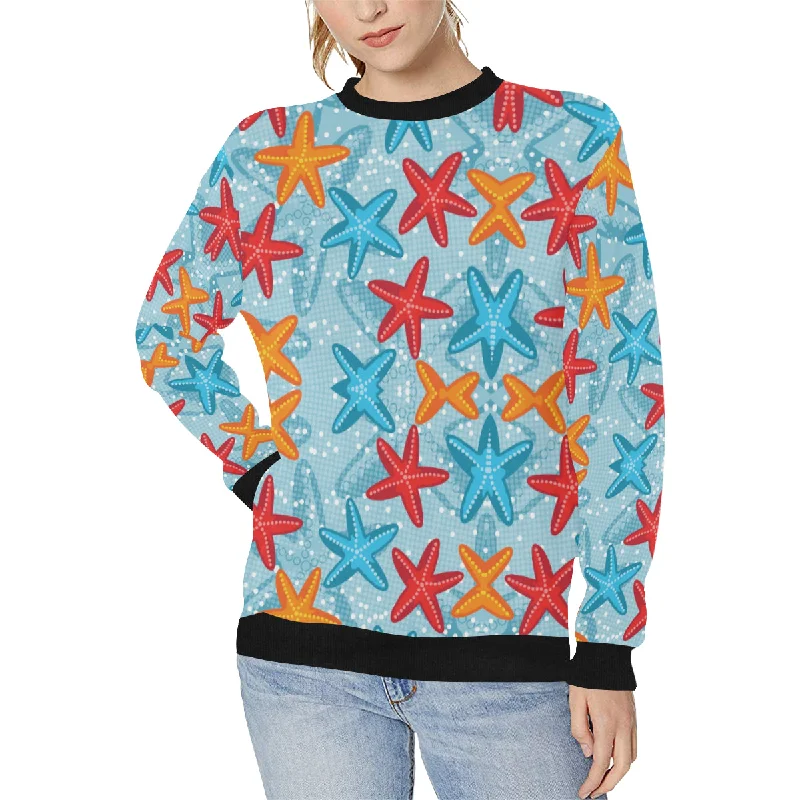 Blue red orange starfish pattern Women's Crew Neck Sweatshirt