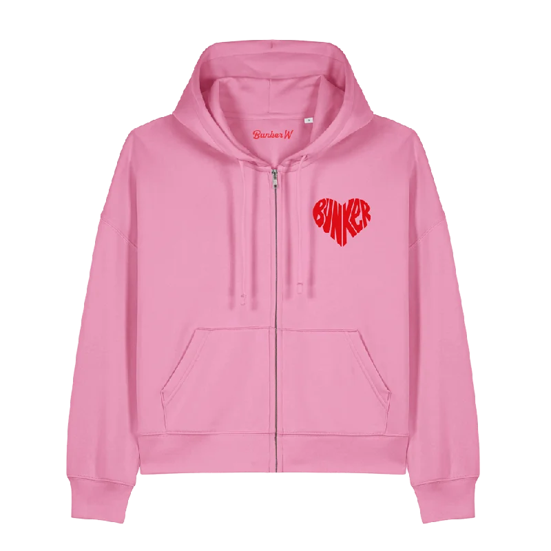 Bunker Woman Heart Zip Through Hoodie Pink