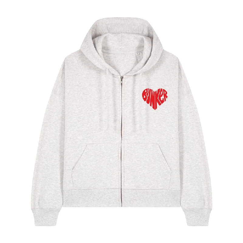 Bunker Woman Heart Zip Through Hoodie Grey Marl